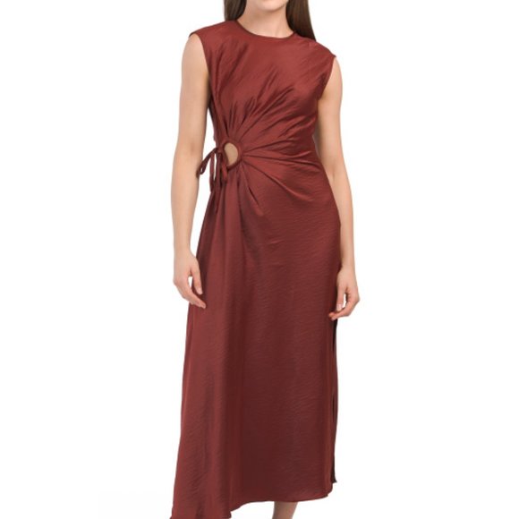 new HOUSE OF HARLOW 1960  Satin Side Tie Dress in Brick 392MN - Picture 1 of 12